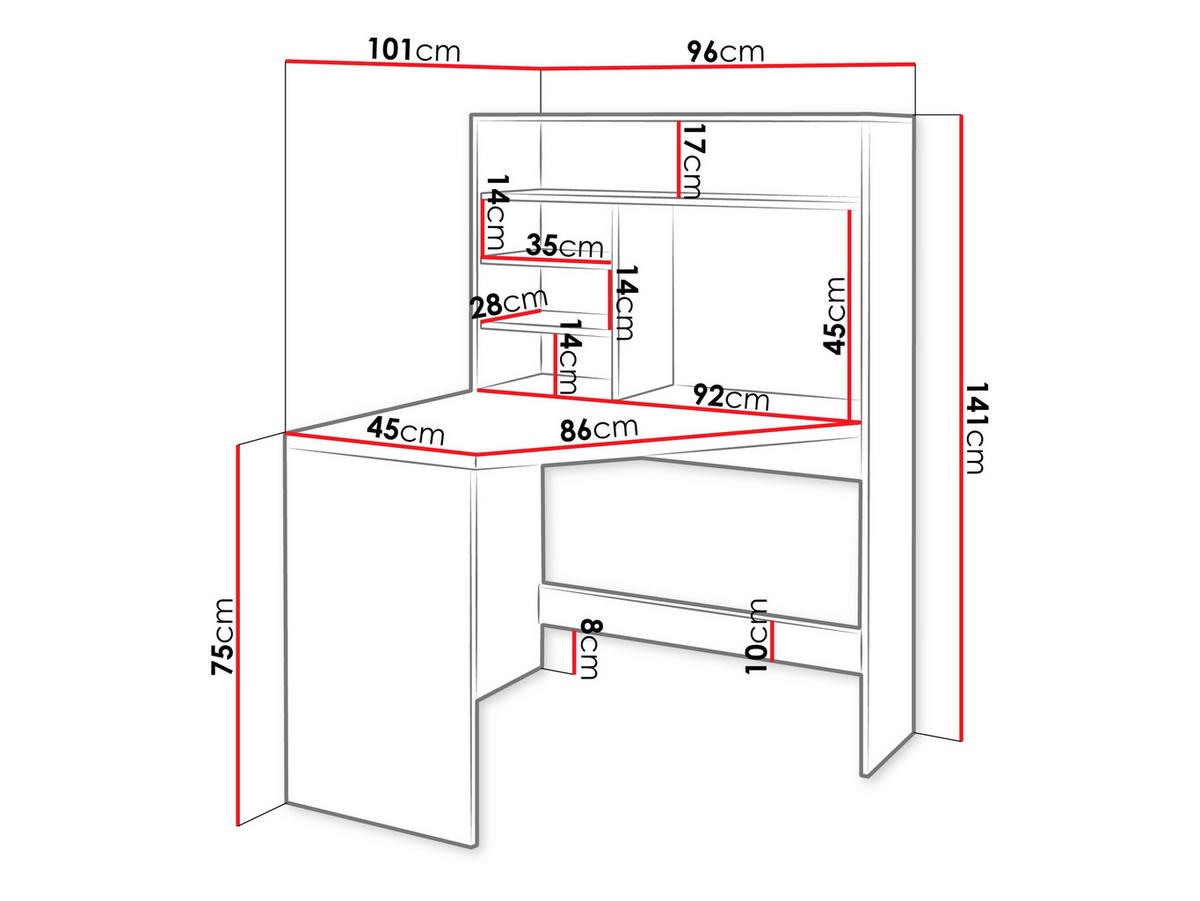 ECKSCHREIBTISCH MIT REGAL Zayden - Kaschmir, Holzwerkstoff (101/96/141cm) - MIRJAN24