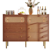 KOMMODE aus Spanplatte und Metall 120x40x90 cm Nussbaum mit 6 Schubladen und Rattanfronten - Nussbaumfarben, Holzwerkstoff (40/90/120cm) - IVMEU