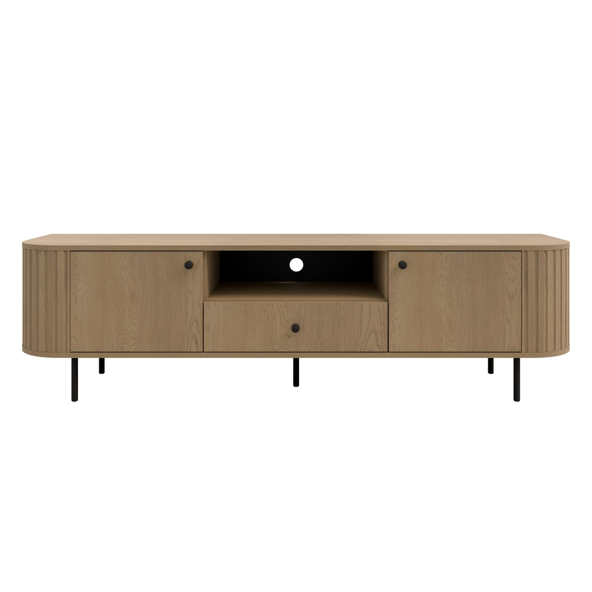 LOWBOARD Halay Eiche Cremona, 2 Türen & 1 Schublade Moderne Rillenstruktur 180,6 cm - Eichefarben/Schwarz, Holzwerkstoff/Metall (180.6/50/42.3cm) - AX Living