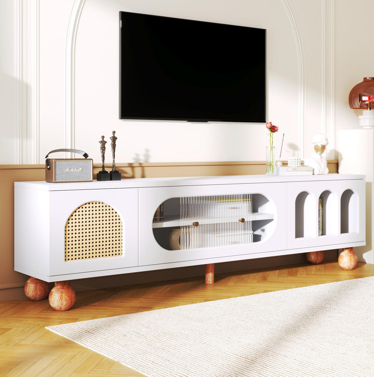 TV-SCHRANK in Weiß mit Glasschiebetür 170/37/47 cm - Weiß, Holzwerkstoff (170/37/47cm) - Redom