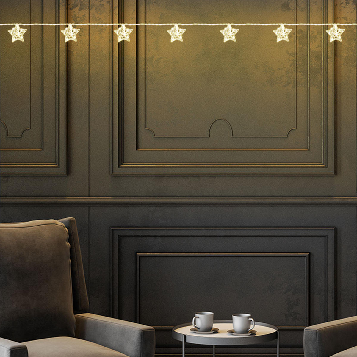 LED Lichterkette Sternen-Design Silber - Silberfarben, Metall (90/5.5/1.5cm) - Globo Lighting