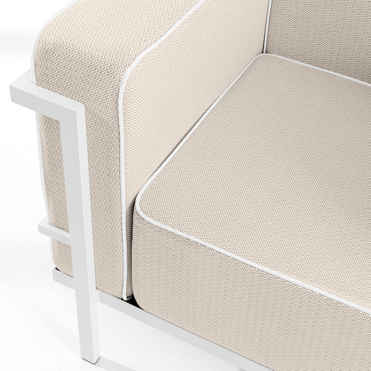 GARTENSOFA TRIGLO 3-Personen, Stahlrahmen, Modern, Weiß - Beige/Weiß, Textil/Metall (229/70/69cm) - KONSIMO®