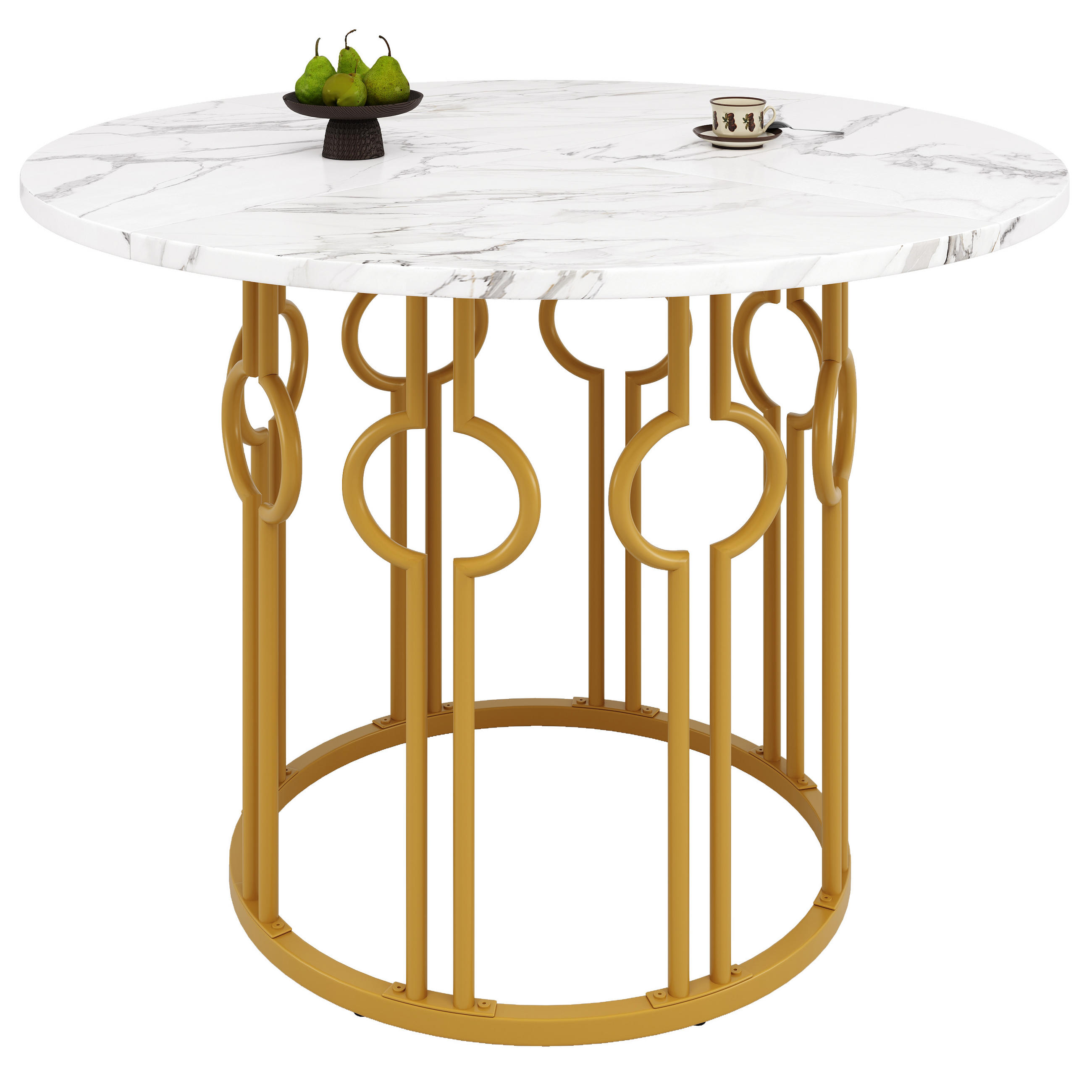 ESSTISCH 100/100/76 cm Weiß Gold runder Tisch aus MDF mit Metallbeinen - Goldfarben, Holzwerkstoff (100/100/76cm) - OKWISH