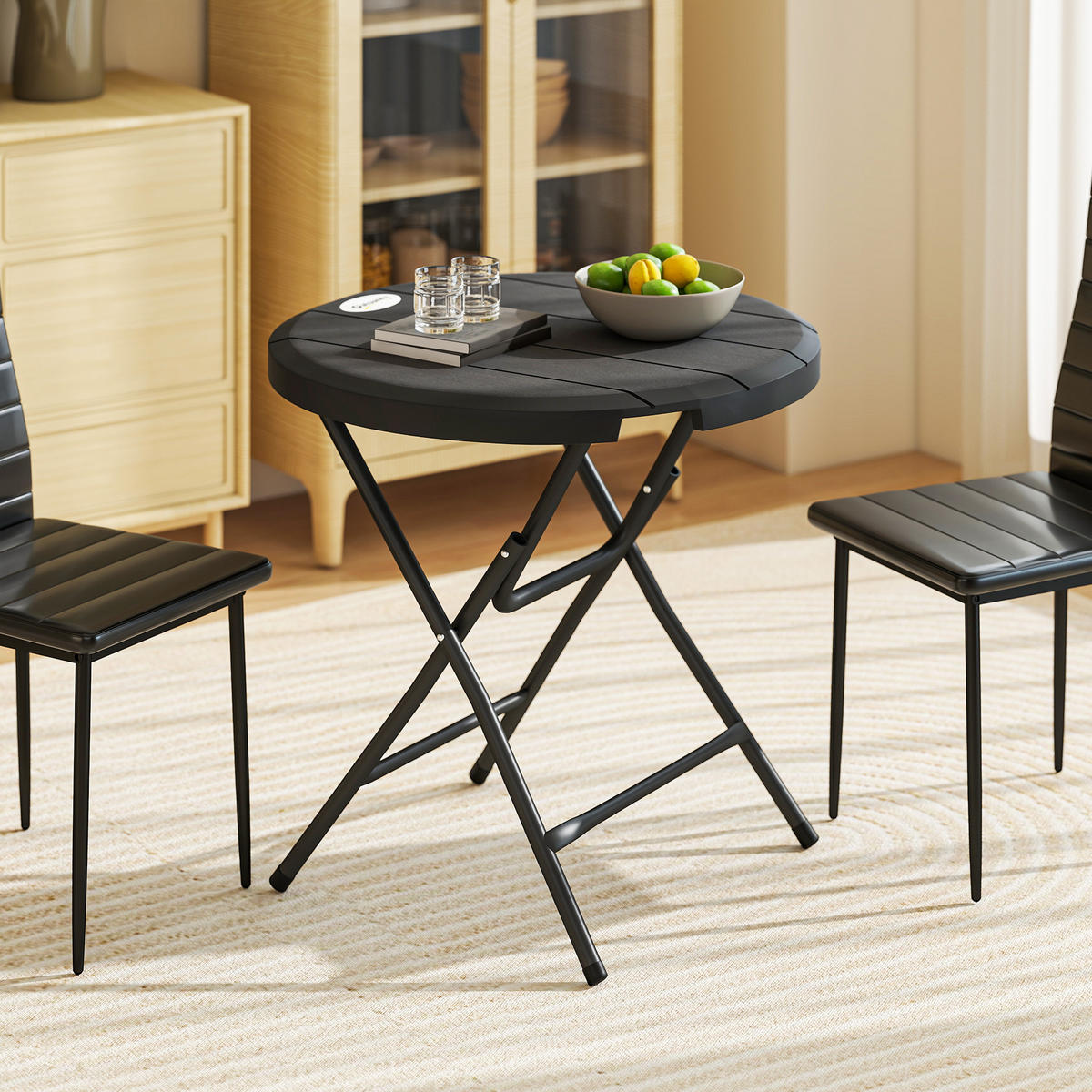 GARTENTISCH DE-07357 rund, klappbar für 4 Personen mit Holzoptik Dunkelgrau - Dunkelgrau, Kunststoff/Metall (80/80/73cm) - ComfortXL