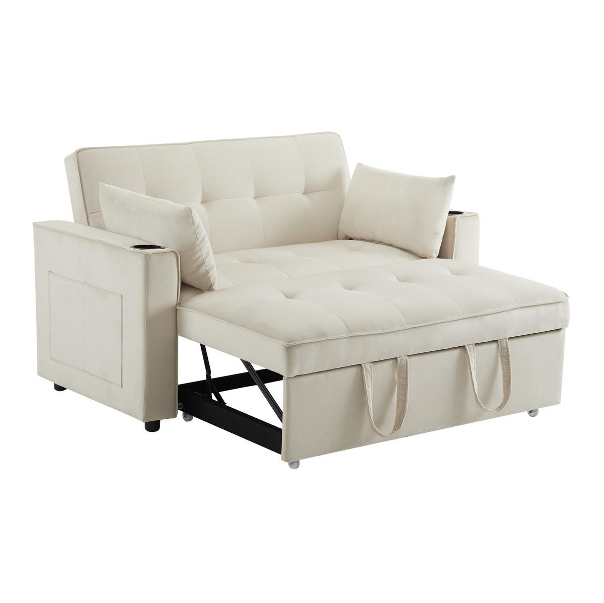 SCHLAFSOFA Multifunktion mit Getränkehalter und 2 Kissen Samt Beige 137/76,5/83 cm - Beige, Textil (137/83/76.5cm) - OKWISH