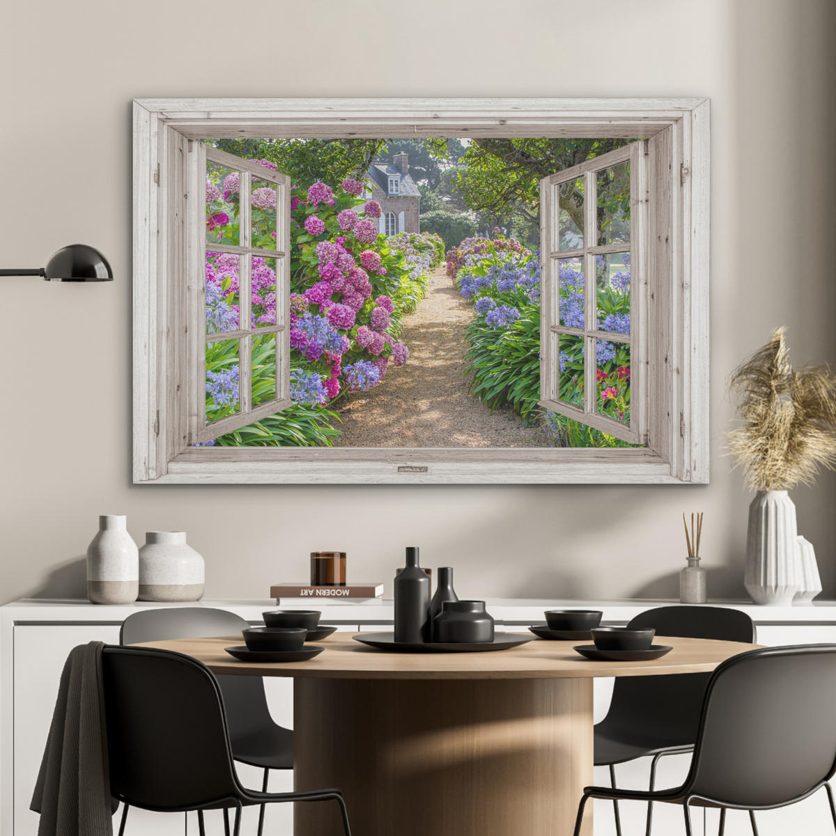 AKUSTIKBILD Hortensie - Durchsichtig - Blumen - Sommer - Lila - Weg Wandbild Wohnzimmer 100x70 cm - Lila, Textil (100/70/0.9cm) - MuchoWow