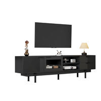 TV-LOWBOARD 200/40/50,5 cm mit 2 Türen, 2 Schubladen und 3 Ebenen, aus Spanplatte mit Glasdetail, Schwarz - Schwarz, Holzwerkstoff (200/50.5/40cm) - Redom
