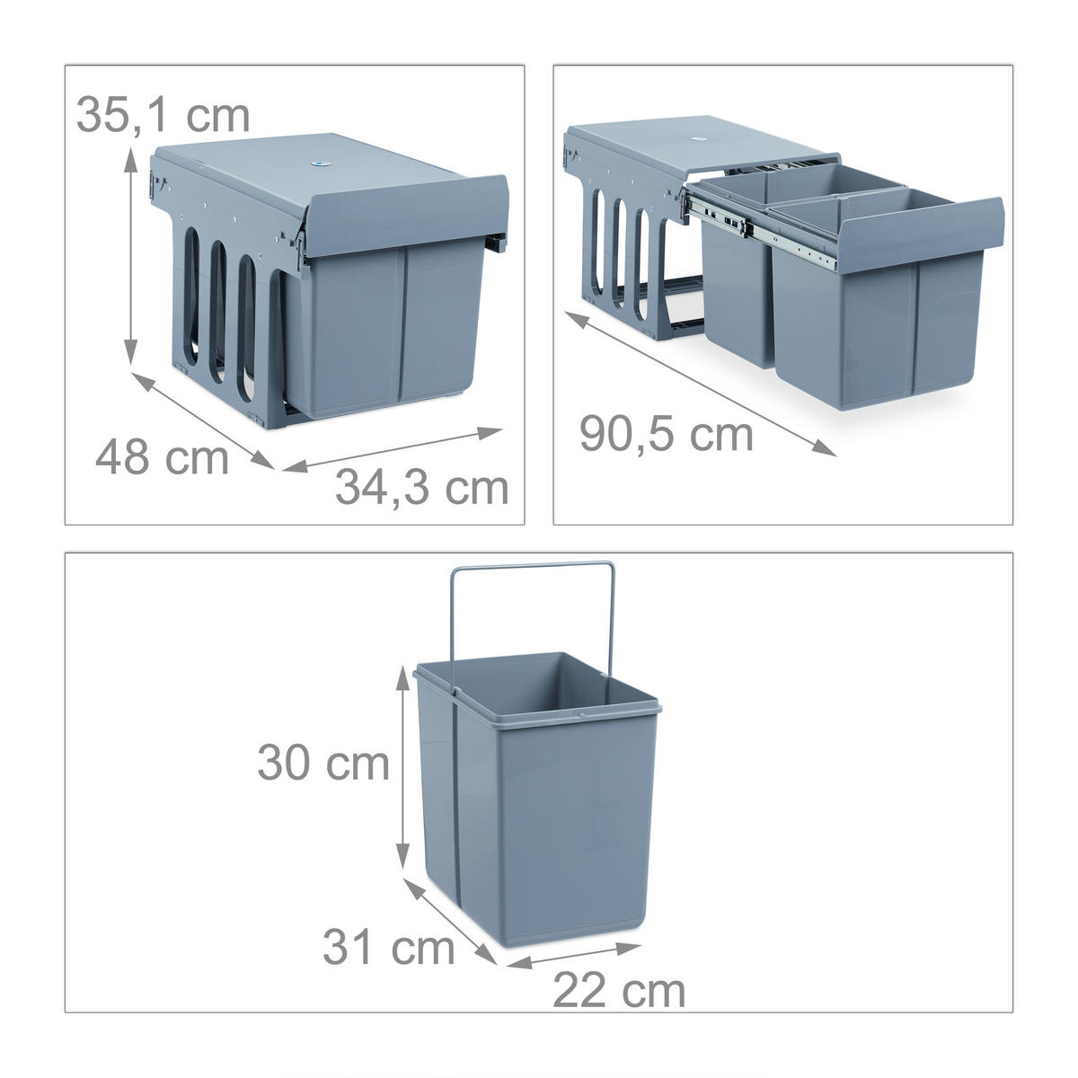 ZABUDOVANÝ odpadkový kôš - sivá, kov/plast (34.3/35.1/48cm) - Relaxdays