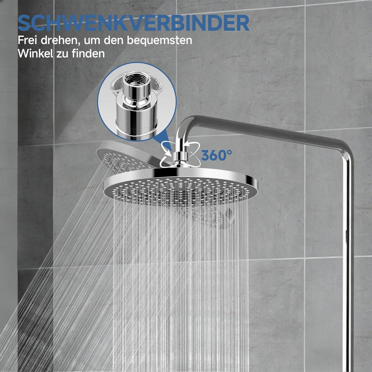 DUSCHKOPF Regendusche 25 cm Schwarz+Chrome Wassersparend Anti-Kalk - Silberfarben, Metall (26/12.7/26cm)