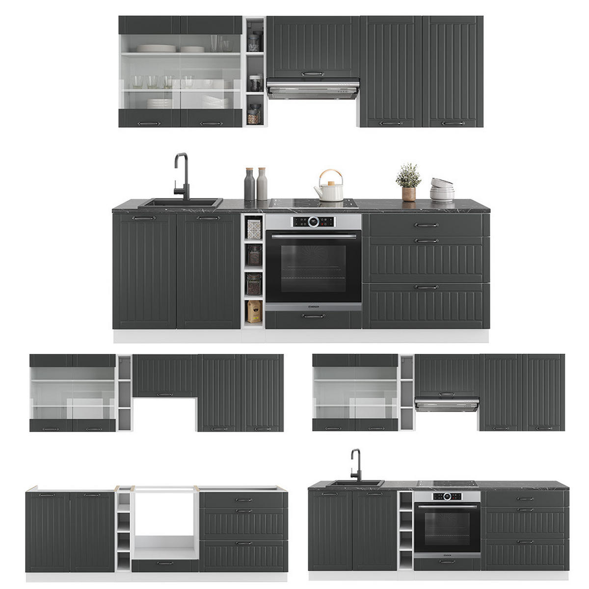 KÜCHENZEILE Fame-Line Anthrazit Landhaus/Weiß 235 cm ohne AP - Dunkelgrau/Anthrazit, Holzwerkstoff (235/81.6/46cm) - Vicco