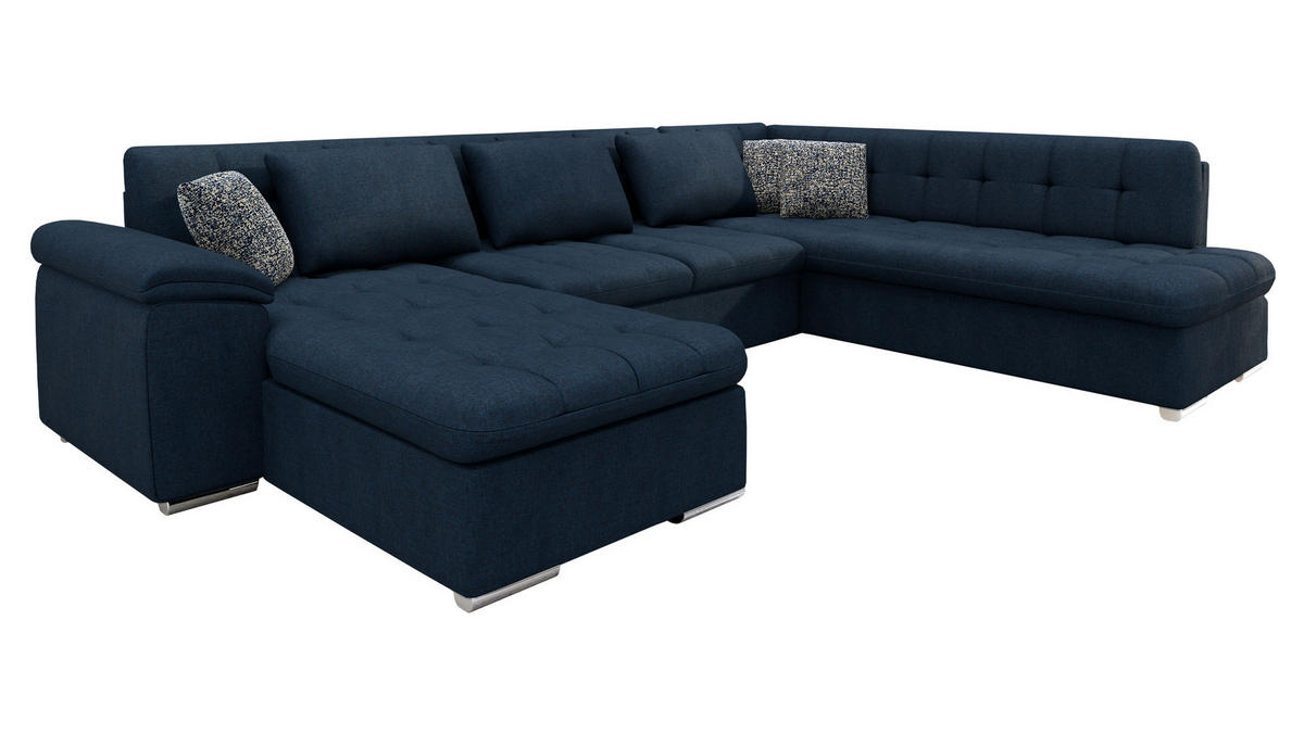 WOHNLANDSCHAFT Niko Bis Premium, Seite: Links - Dunkelblau/Grau, Holz/Textil (348/76/205cm) - MIRJAN24