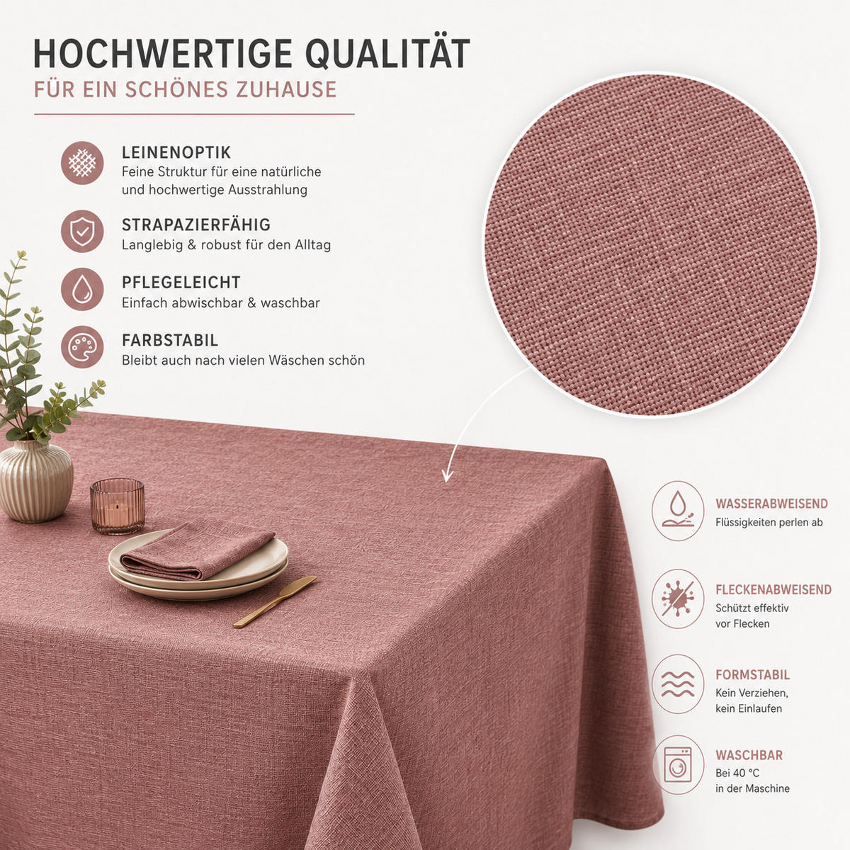 TISCHDECKE Leinenoptik 90/90 cm eckig altrosa - Altrosa, Kunststoff (90/90cm) - TiborTex
