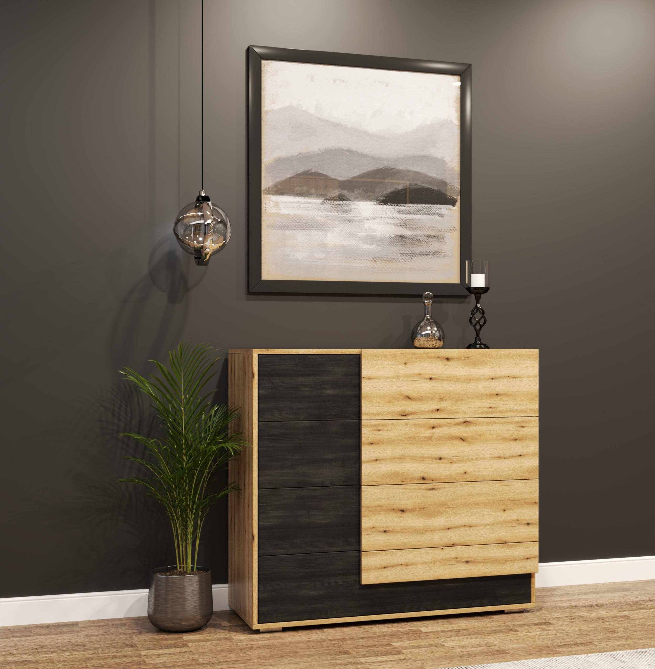 KOMMODE - Highboard Malezja - Eiche Artisan, Holzwerkstoff (100/90/40cm) - Möblo