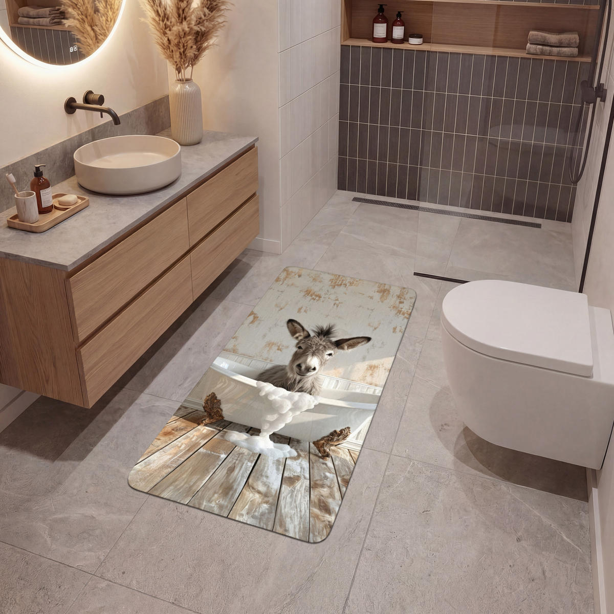 KOUPELNOVÁ PŘEDLOŽKA Osel - Zvířata - Vana - Pěna 60x120 cm - krémová, textil/plast (60/120cm)