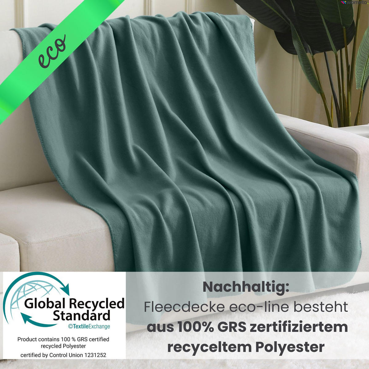 FLEECEDECKE eco-line dunkelgrün 130/160 cm aus 100% recyceltem Material Kettelrand Anti-Pilling - Dunkelgrün, Textil (130/160cm) - wometo