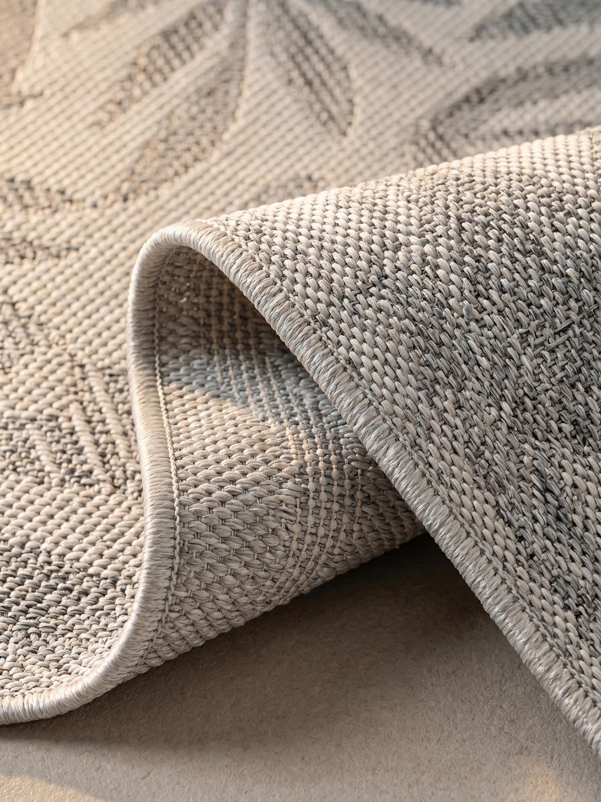 TEPPICH Outdoor VENTOUX in Grau, mit Tropen-Motiv, Ø 80 cm - Grau, Textil (80/80cm) - KADIMA DESIGN
