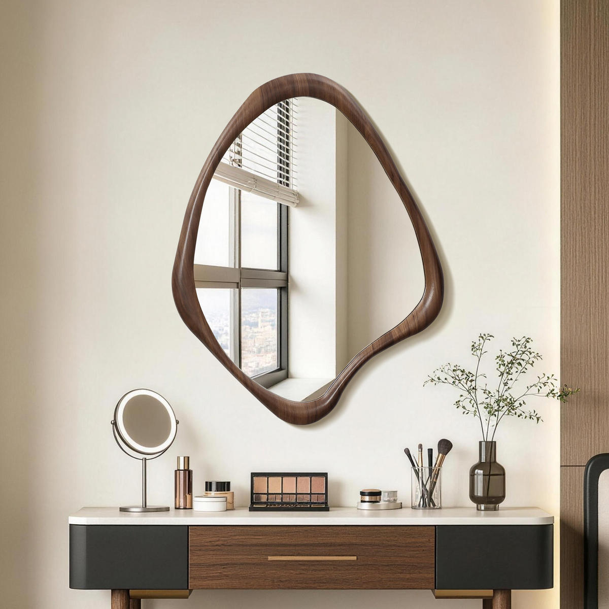 SPIEGEL braun, asymmetrisch, 75 × 60 cm, mit Holzrahmen - Braun, Glas/Holz (59/2.5/75cm) - Hometopia