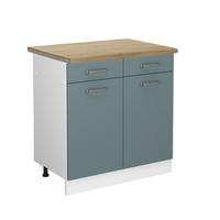 KÜCHENUNTERSCHRANK R-Line Blau-Grau 80 cm, AP Eiche - Blaugrau/Weiß, Holzwerkstoff (80/81.6/60cm) - Vicco