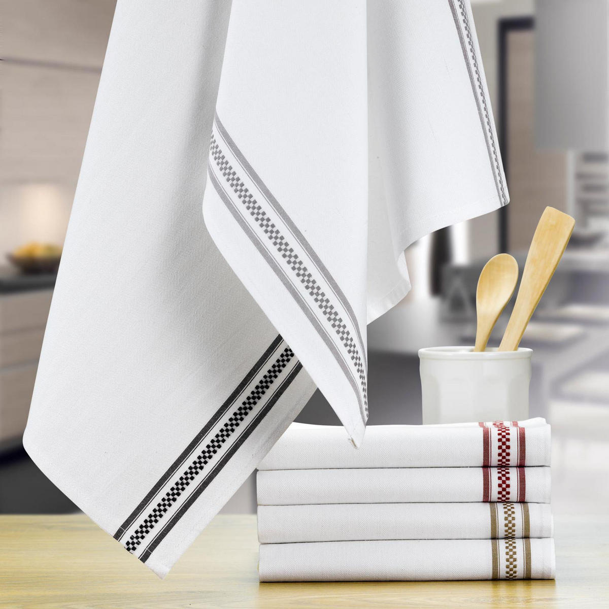 GESCHIRRTUCH Bande Damier grau 50 x 70 cm - Grau, Textil (70/50cm) - Winkler
