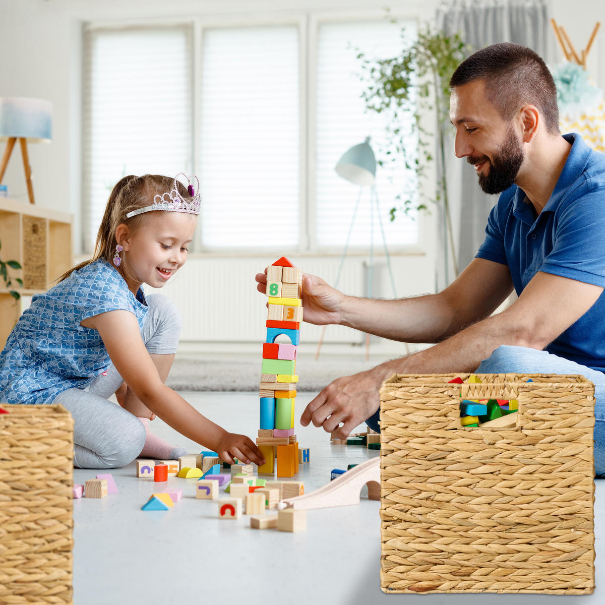 AUFBEWAHRUNGSKORB-SET - Hellbraun, Textil/Metall (30/30cm) - Relaxdays