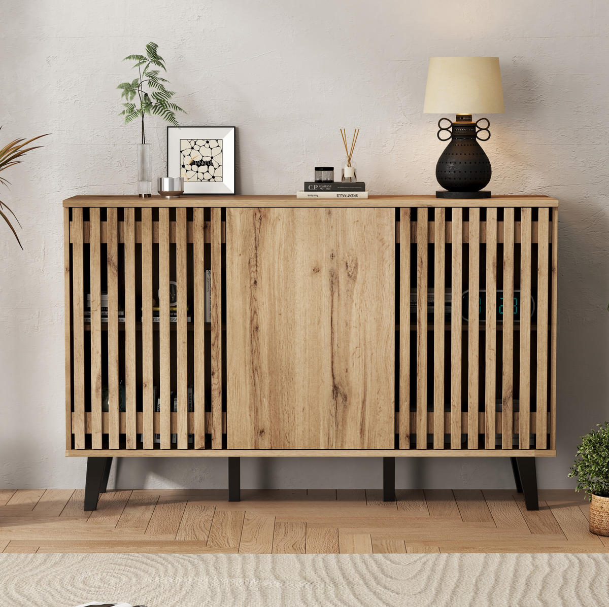 TV-LOWBOARD und Sideboard aus Spanplatte 180x40x55/150x40x95 cm Naturholzfarben mit Stauraum - Hellbraun, Holzwerkstoff (180/55/40cm) - IVMEU