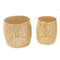 COUCHTISCH 2er Set ABSTRACT LEAF rund Gold 45cm - Goldfarben, Metall (45/45/42cm) - riess-ambiente