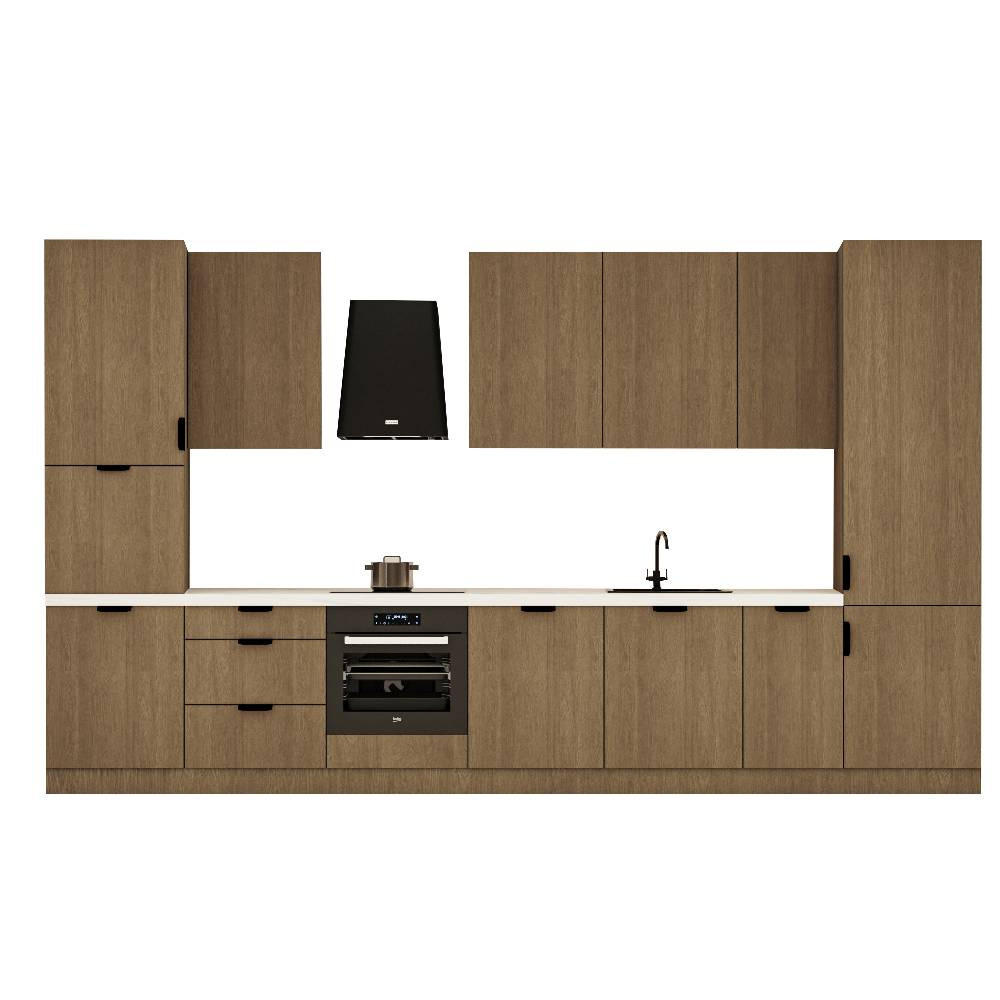 KÜCHENZEILE 400 cm - Sorento KS9-M400 - in Dunkle Eiche - Eichefarben/Schwarz, Holz/Metall (400/247/58cm)
