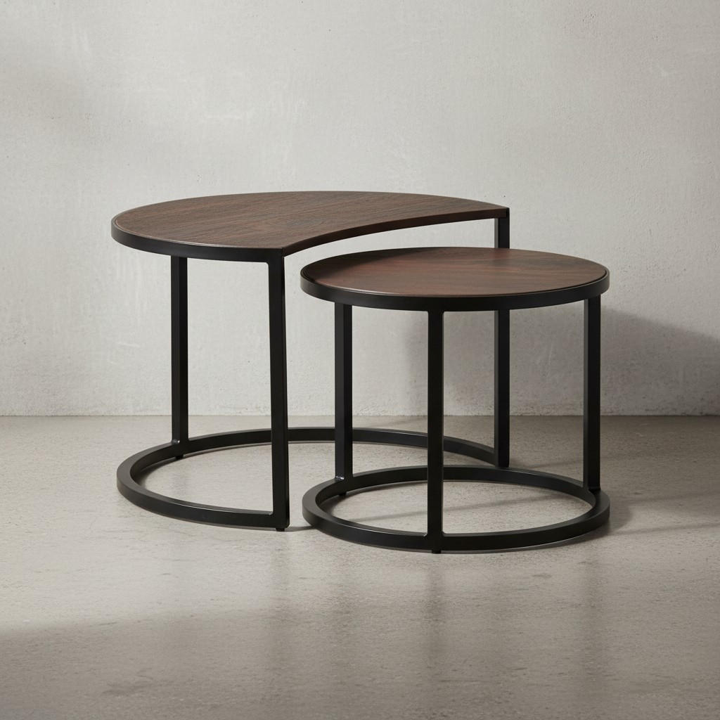 COUCHTISCH 2er Set Holz Metall Industrial Handgefertigt ESINO, Braun 60x41x41 cm - Schwarz/Braun, Holz/Metall (41/60/41cm) - KADIMA DESIGN