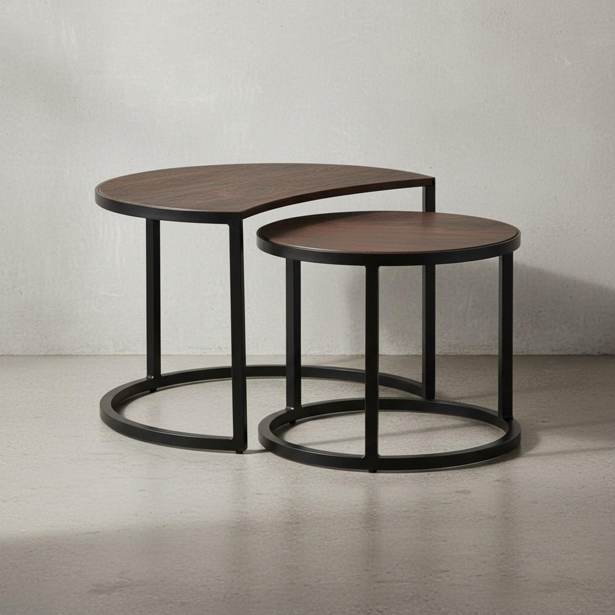 COUCHTISCH 2er Set Holz Metall Industrial Handgefertigt ESINO, Braun 60x41x41 cm - Schwarz/Braun, Holz/Metall (41/60/41cm) - KADIMA DESIGN