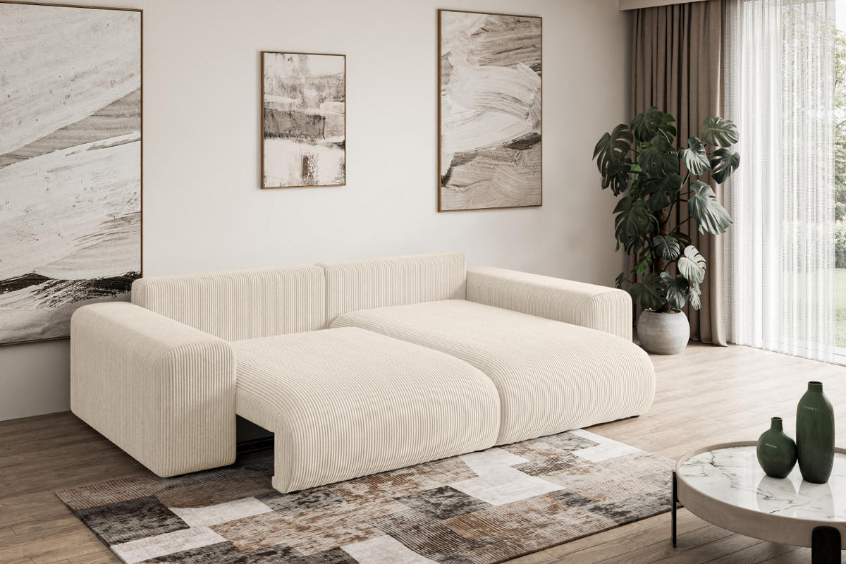 ECKSOFA Ottomane rechts ESKAR-L 266x176x84 Taupe Cord - Taupe/Schwarz, Holzwerkstoff/Kunststoff (176/266cm) - ALTDECOR