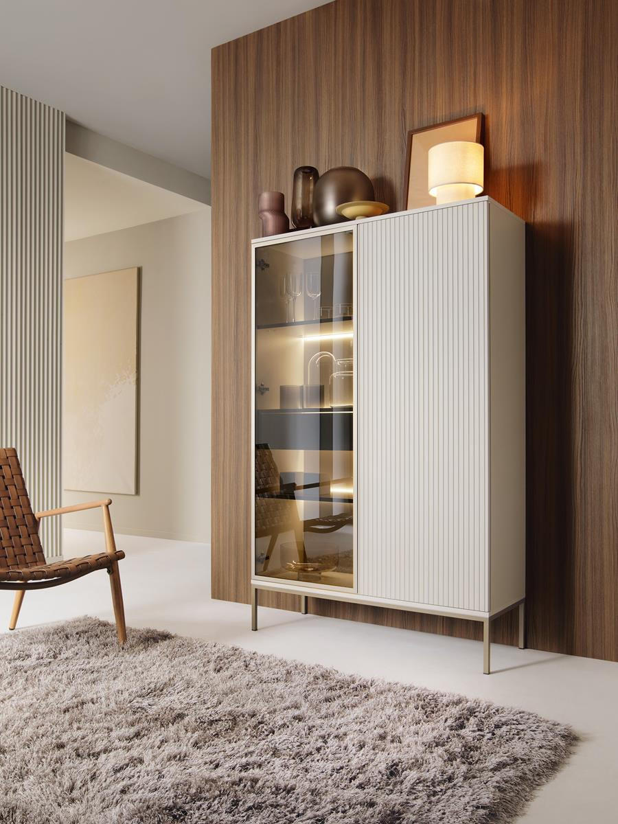 VITRINE mit LED 104 cm breit LINO Kaschmir - Kaschmir, Holzwerkstoff (104/166/39cm) - Compleo24