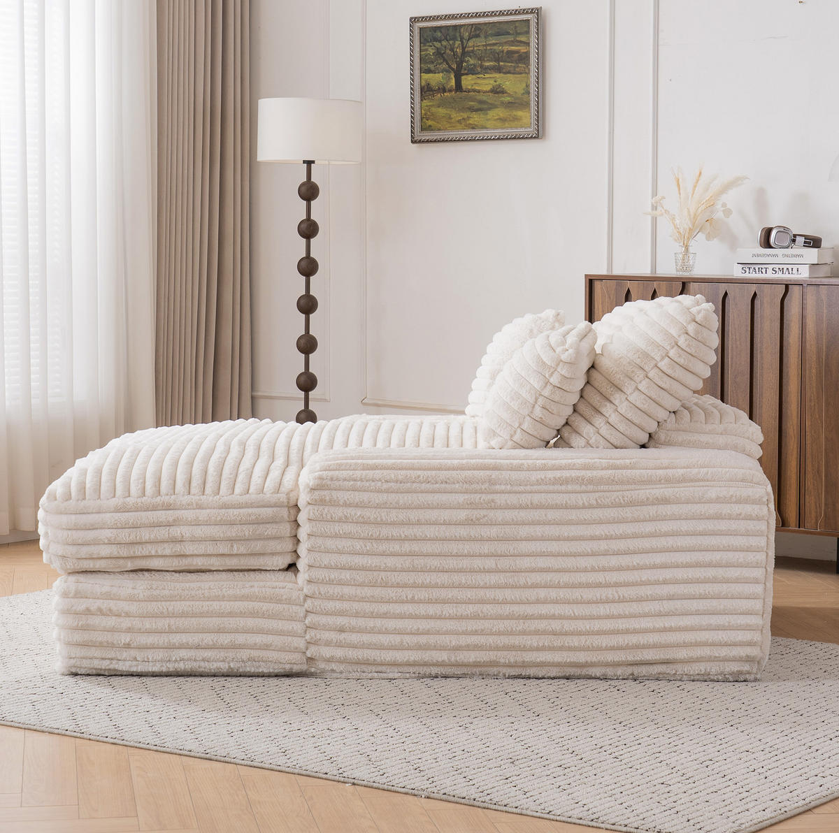 SCHLAFSOFA 137/175 cm in Beige – ohne Montage, mit Cordbezug und 4 Kissen - Beige, Textil (137/63/175cm) - BEAOK