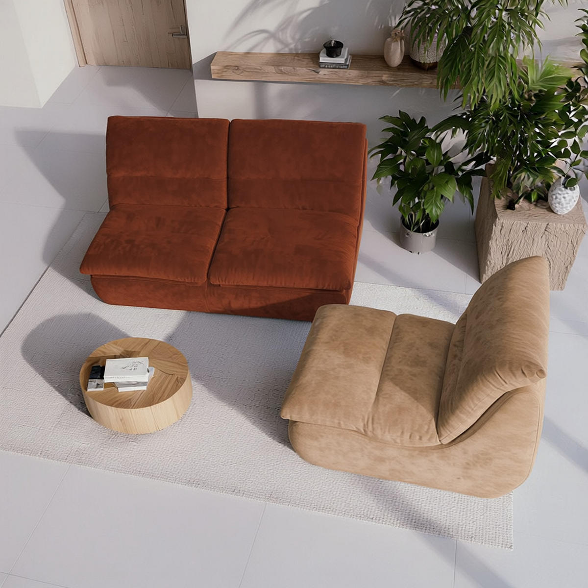 SITZGARNITUR Nuvia Sofa und Sessel Schokolade und Sand - Sandfarben/Dunkelbraun, Textil (160/73/100cm) - COCO Living