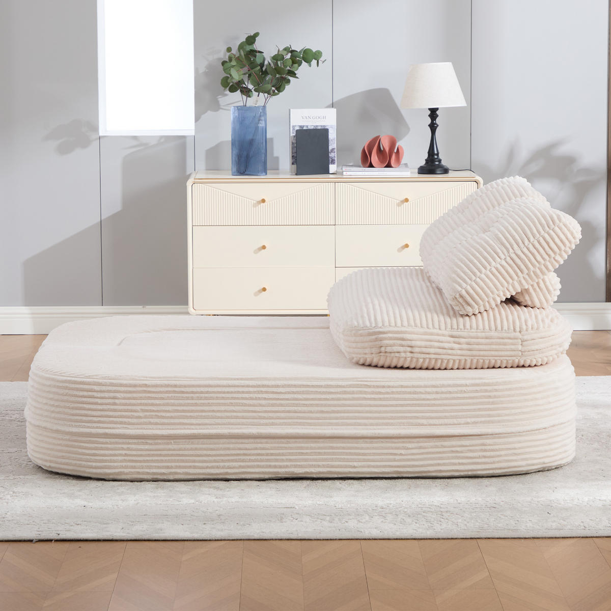 SOFA mit Liegefunktion und Getränkehaltern aus Cord in Beige - Beige, Textil (165/61/97cm) - EVRYAE