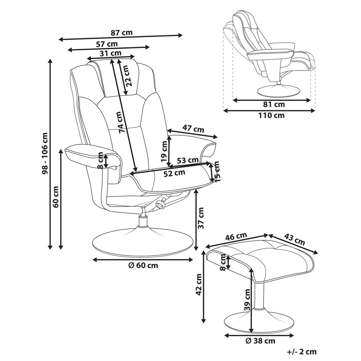 FERNSEHSESSEL Taupe Nyks - Taupe/Schwarz, Textil (87/98/81cm) - Beliani