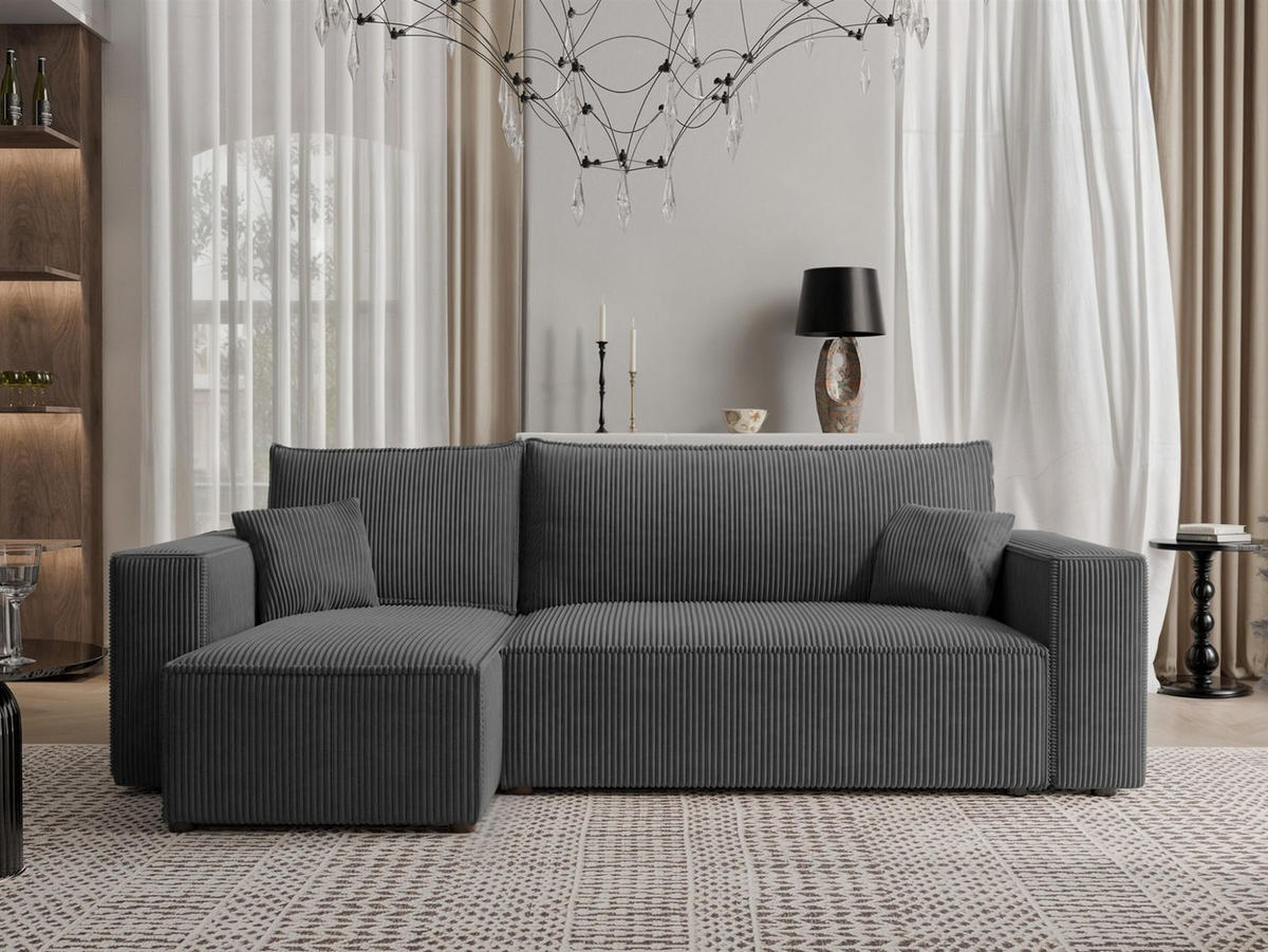 ECKSOFA Adara Mit Schlaffunktion - Dunkelgrau, Holzwerkstoff/Textil (244/145cm) - Fun Möbel