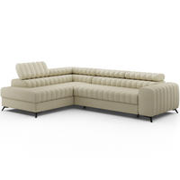 KANEDO Ecksofa mit Schlaffunktion und Bettkasten – Modernes Designsofa, verstellbare Kopfstützen, Metallfüße - Beige, Kunststoff (269/86cm) - Wohnideebilder
