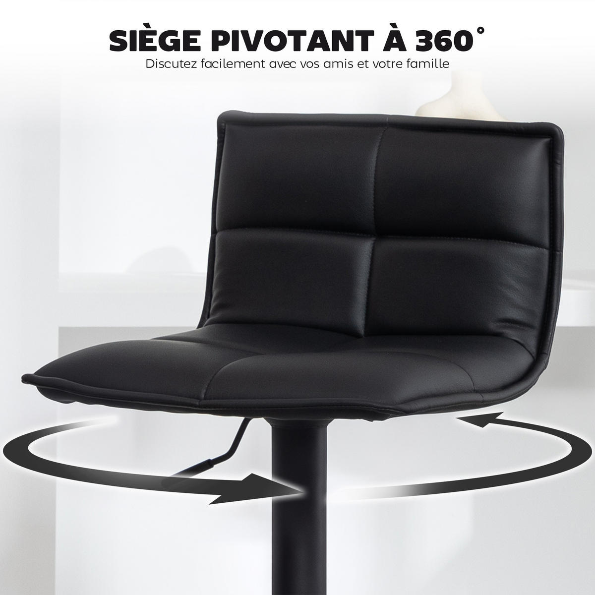 BARHOCKER 2er-Set DE-14804 höhenverstellbar & 360° schwenkbar Schwarz - Schwarz, Metall (44/106/45cm) - ComfortXL