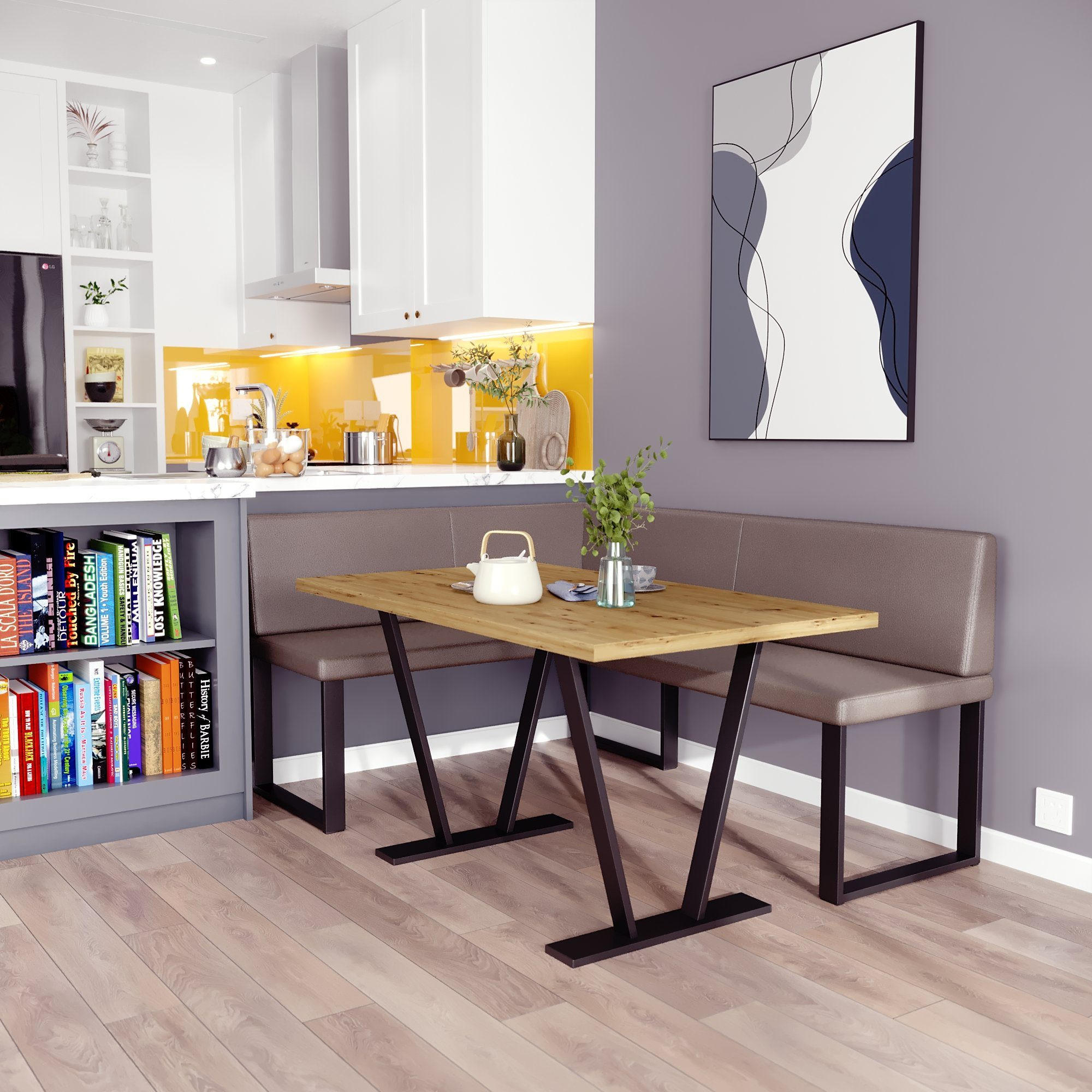 ECKBANKGRUPPE Alina - Kunstleder - 128 x 168 cm - Links - Braun - Braun, Leder/Metall (168/87/128cm) - AN-Moebel 4u