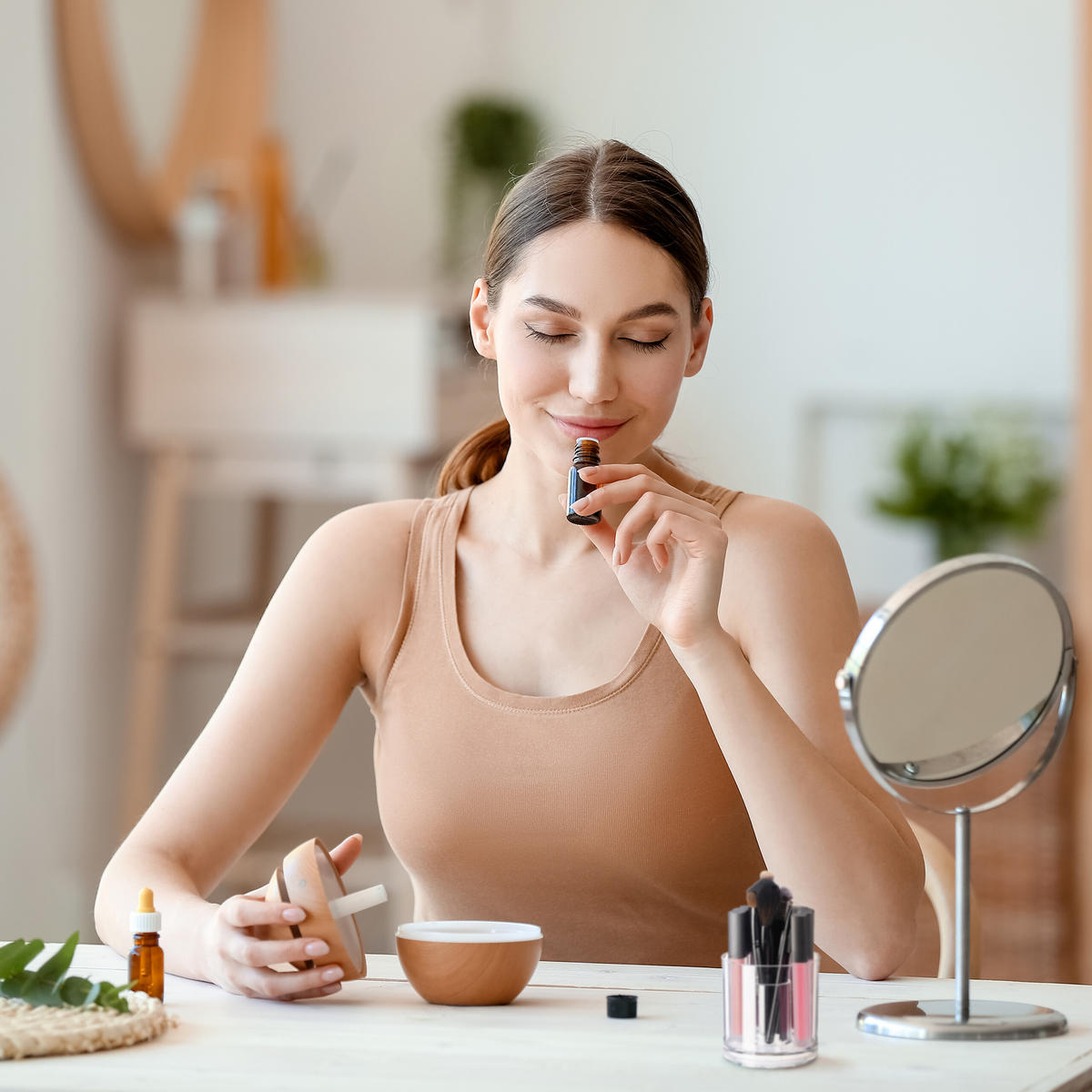 WATTESTÄBCHEN-BEHÄLTER - Multicolor, Holz/Kunststoff (10/11/10cm) - Relaxdays