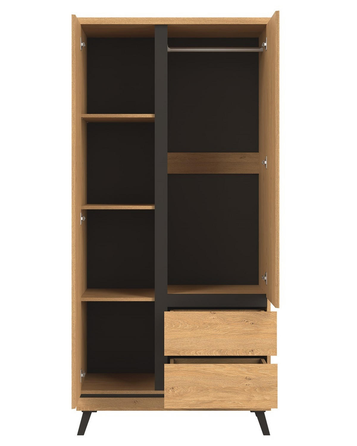 JUGENDZIMMER Art Set B mit Bett 120 x 200 - Steineiche / Schwarz - Eichefarben/Schwarz, Holzwerkstoff (128/106/220cm) - QMM TraumMöbel