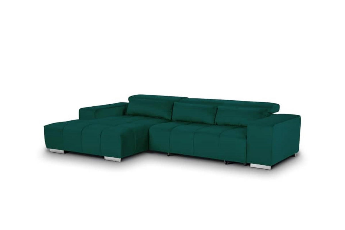ECKSOFA mit elektrischem Sitzvorschub und verstellbaren Kopflehnen - Chromfarben/Grün, Textil (307/186cm) - Cotta
