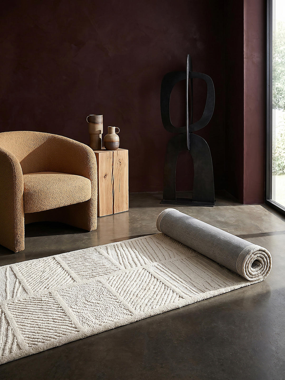 WOLLTEPPICH CARVE, geometrisch, Weiß, 80 x 300 cm - Beige, Textil (80/300cm) - KADIMA DESIGN