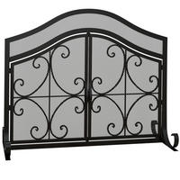 KAMINSCHUTZGITTER, Kamingitter mit magnetischen Türen, 105 x 80,5 cm, Schwarz - Schwarz, Metall (40/80.5/105cm) - HOMCOM