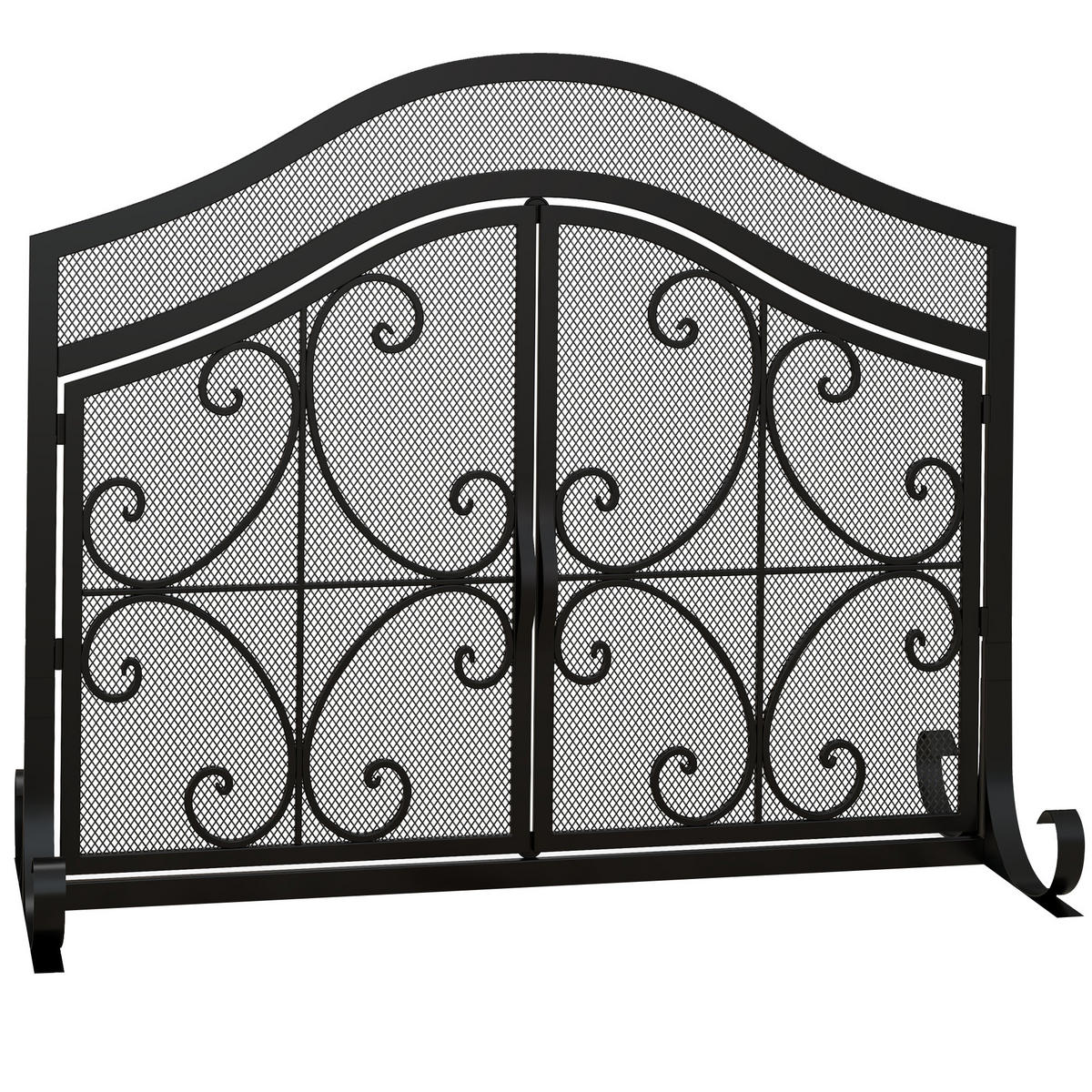 KAMINSCHUTZGITTER, Kamingitter mit magnetischen Türen, 105 x 80,5 cm, Schwarz - Schwarz, Metall (40/80.5/105cm) - HOMCOM