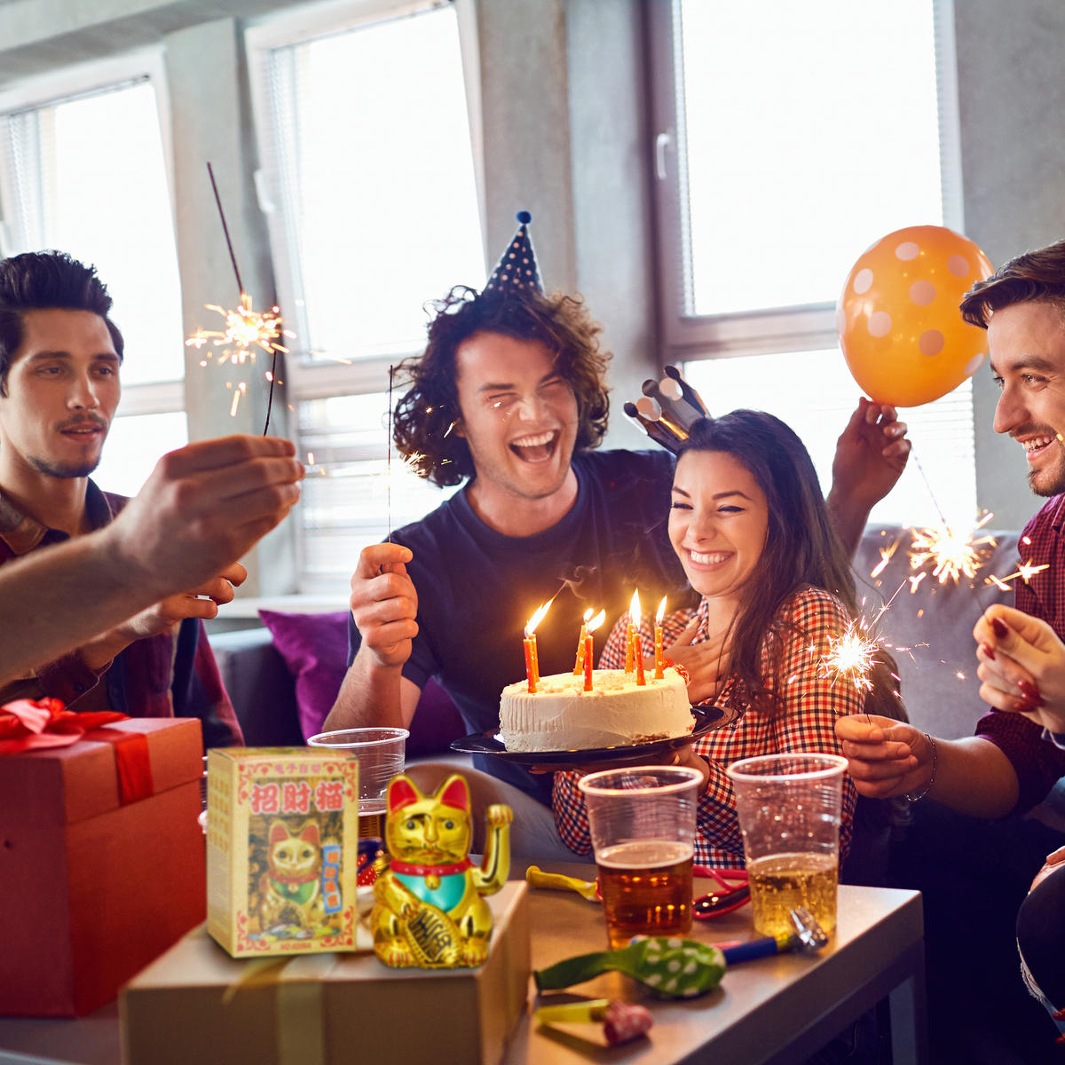 WINKEKATZE - zlatá, kov/plast (10/16/8cm) - Relaxdays