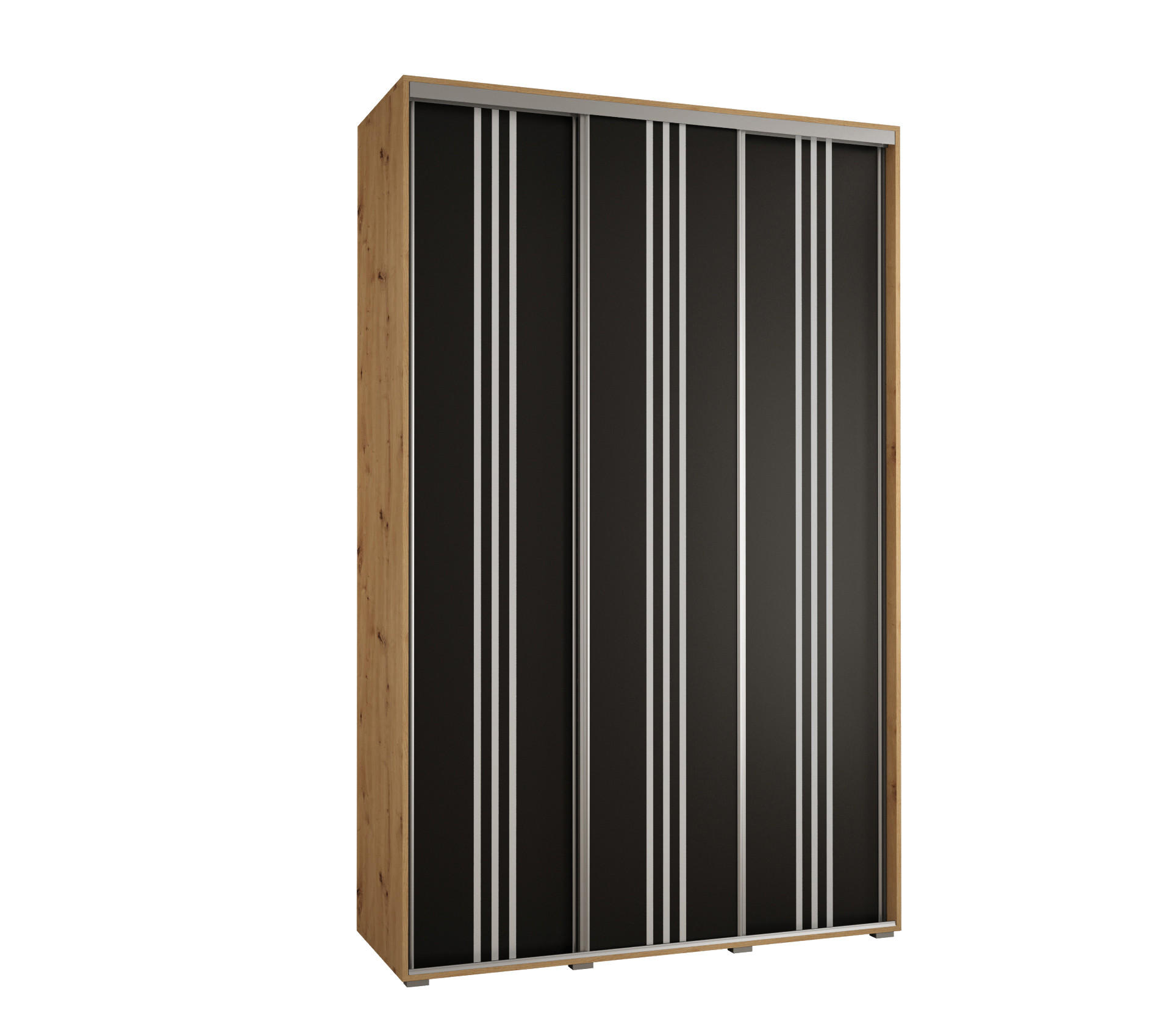 Abiks Möbel Schwebetürenschrank Eiche Artisan, Schwarz, Silber 160x235x60 cm