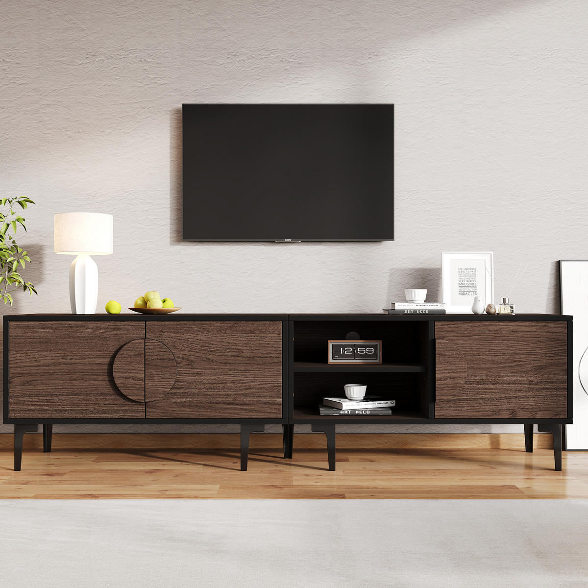 LOWBOARD Modellname Dunkelwalnussfarben 180/35/49 cm - Wildeiche, Holz (180/49/35cm) - PANGIVO