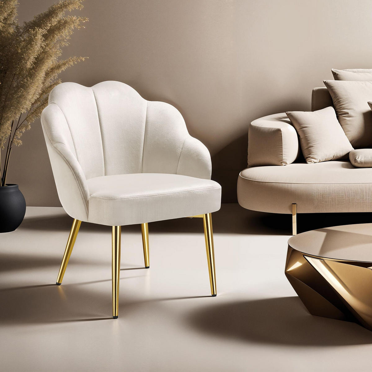 COCKTAILSESSEL 4er Set Hellen 66 x 62 x 80 5 cm creme/gold - Goldfarben/Creme, Textil (66/80.5/62cm) - tectake