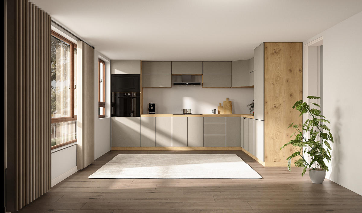 WINKELKÜCHE 360cm x 260cm- Langen KL11-M360 - in Beige/Matt - Beige, Holz (620/212/58cm)